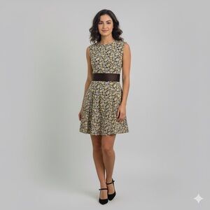 Vintage 60s  Floral Lace Cotton Tea Drop Waist Sleeveless Dress - Small